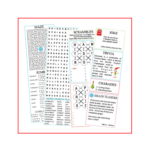Christmas Cracker Activity Sheets with games, jokes and puzzles.