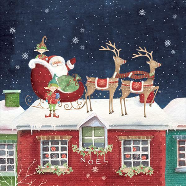Christmas Napkins - "Santa on the Roof"
