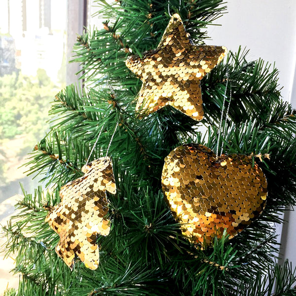 Sequined Tree Ornaments - Tree, Star, Heart