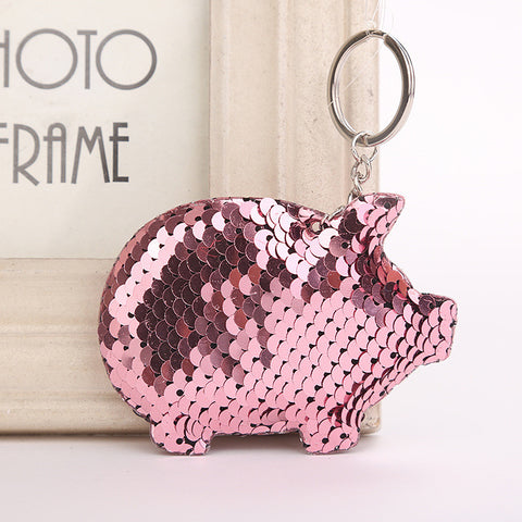 Sequin Pig Key Chain - Pink